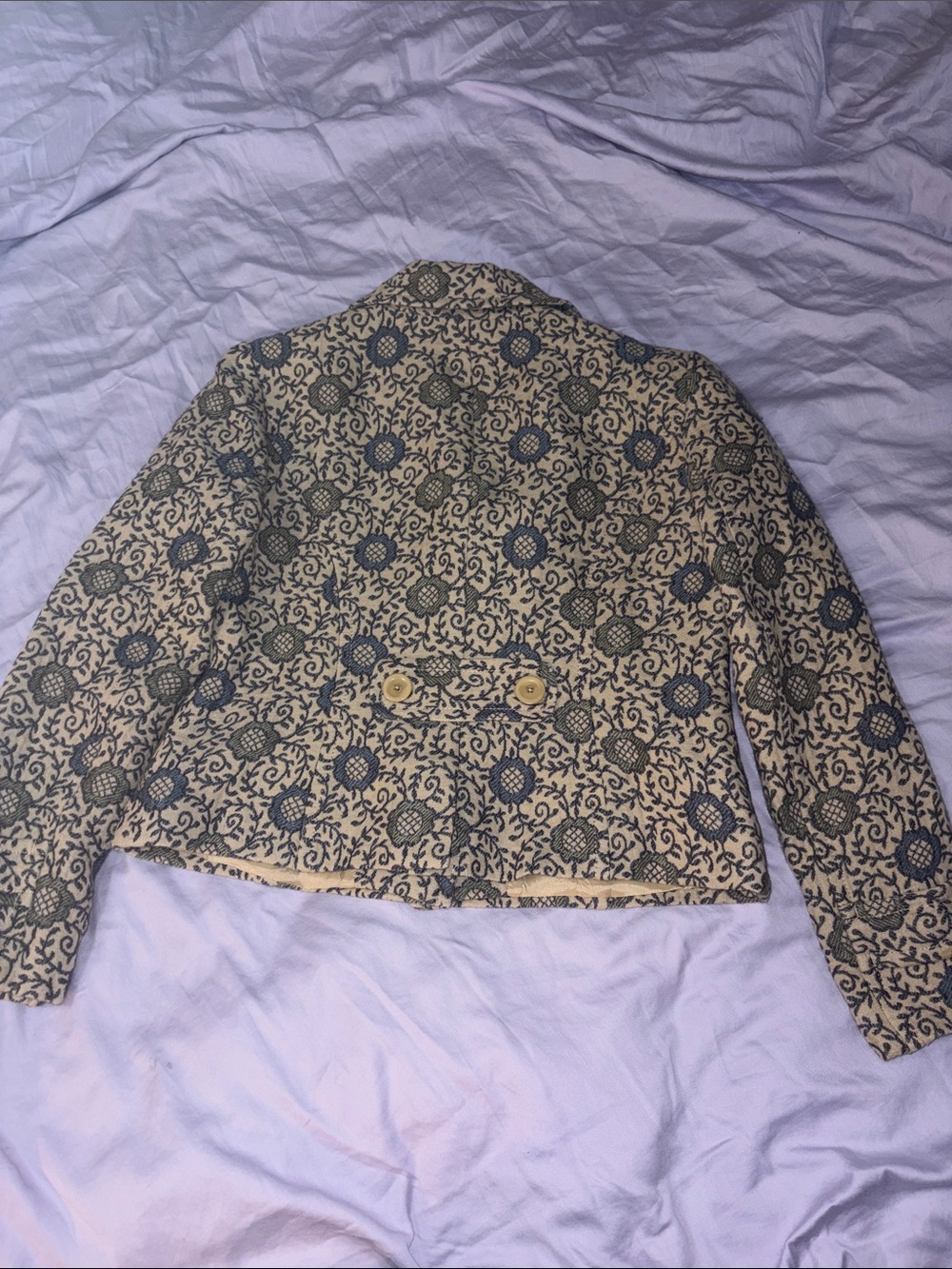 Ann Taylor Loft Ivory Blue Paisley Wool Collared Blazer - Picture 7 of 8
